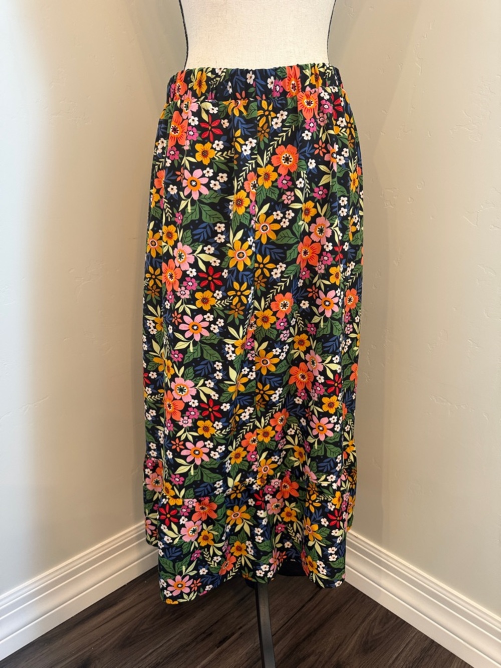 Floral Midi Skirt Ladies Large Boho Cottagecore Elastic Waist Colorful Floral - Picture 8 of 9